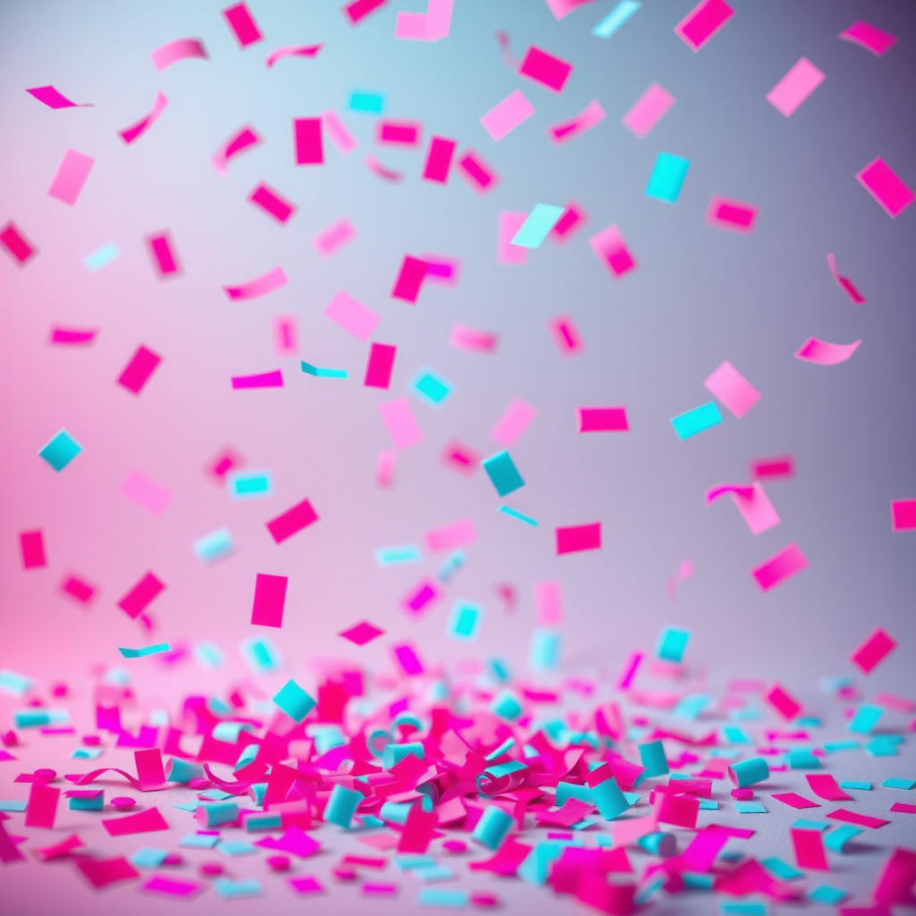 Party celebration icon with confetti in hot pink and neon cyan colors